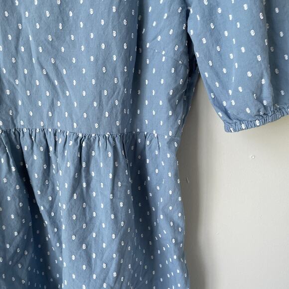 Ann Taylor LOFT Swiss Clip Dot Tie Back Flounce Swing Mini Dress Chambray Sz 12 - Picture 5 of 11
